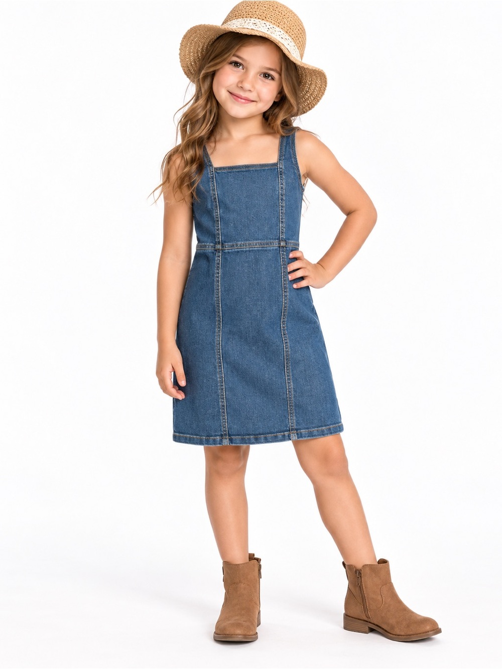 Girls' Blue Denim Pinafore Skirt Dress